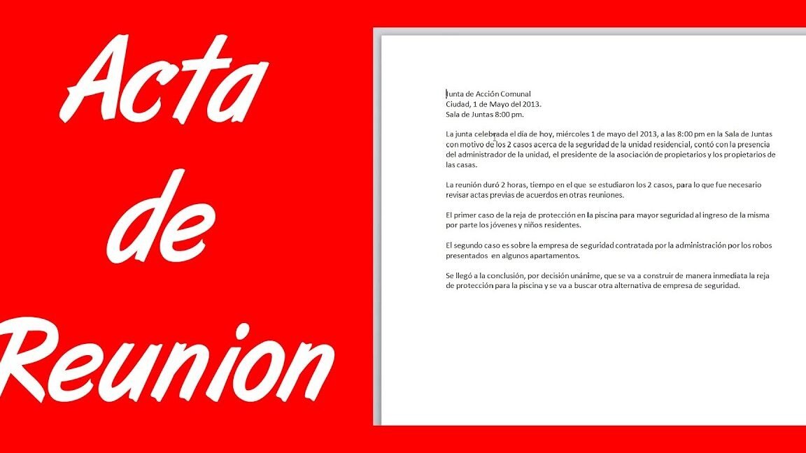 Como Redactar un Acta de Reunion Ejemplo