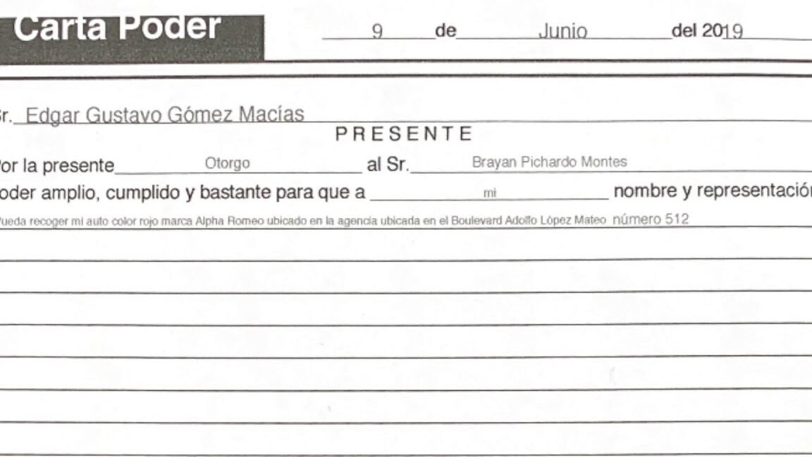 Cómo Se Llena Una Carta Poder De Papelería